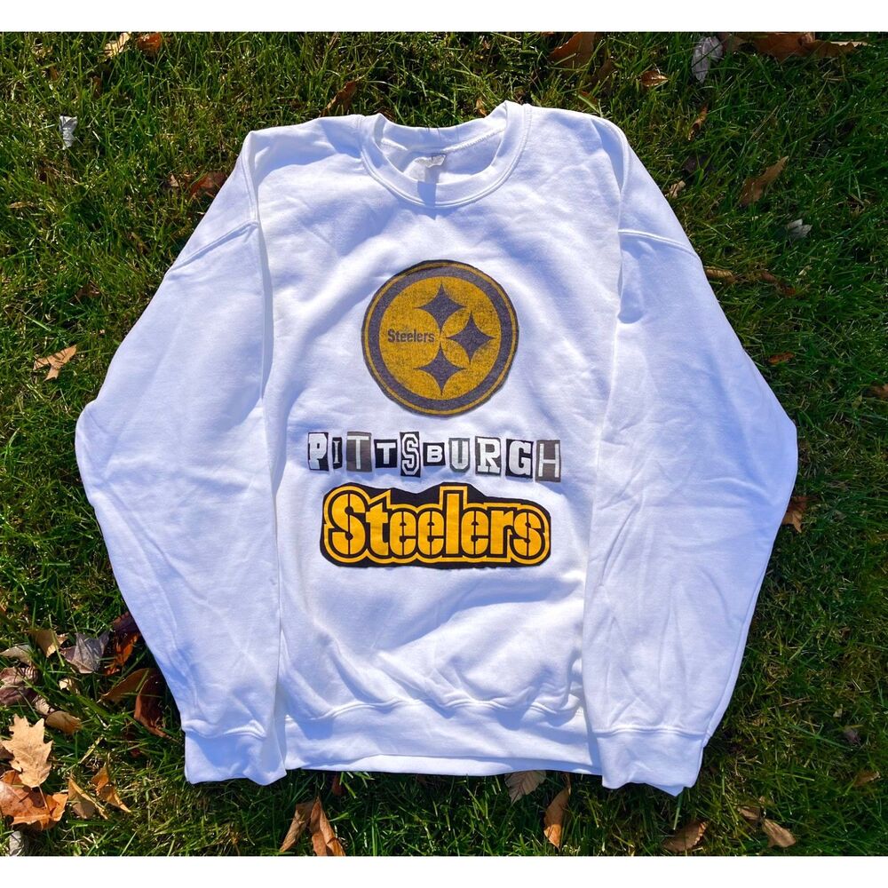 Pittsburgh Steelers Crewneck Sweatshirt Upcycled Custom Merch White Football XL